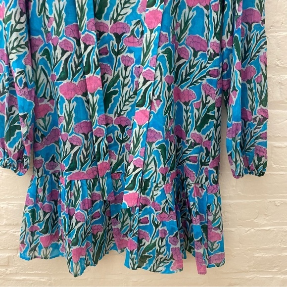 Warm NY || Izzie Drop Waist Floral Tie Dress Blue Pink XS - Picture 3 of 10